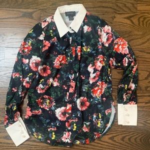 Multicolored floral blouse with pearl buttons